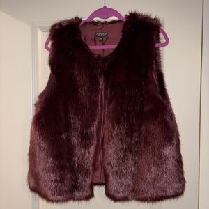 Topshop Faux Fur Vest in Deep Wine